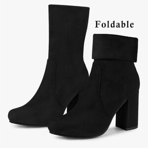 Ankle Boots - Stretchy- Round Toe -Block Heel-  black- size 9.5